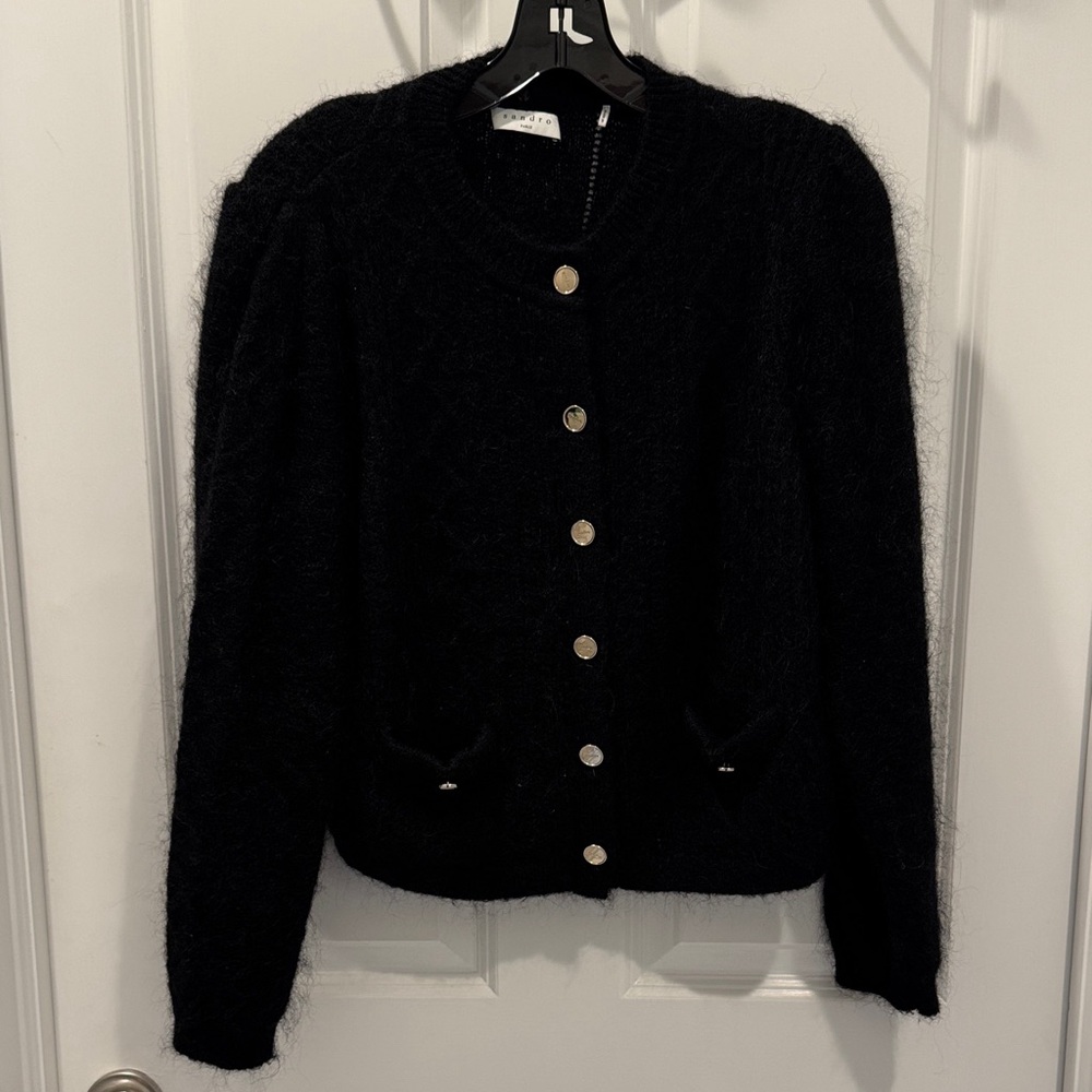Sandro Black Women's Jacket with Gold Buttons
